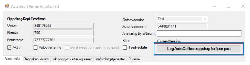 Flytting av AutoCollect installasjonssted (Dataavsenderbytte) 14 Dersom en Visma Business klientdatabase som benytter AutoCollect er flytter til en annen AutoCollect installasjon, så må ny kobling