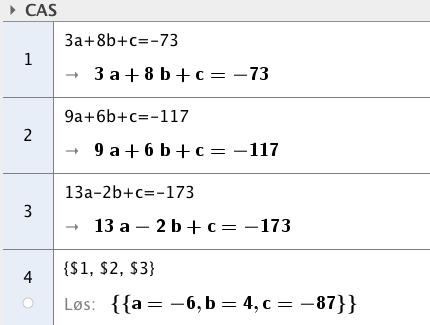 Alternativt kunne vi funnet likningene med CAS og funksjon med to varialer.