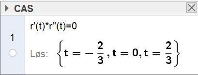 Fartsvektoren og akselerasjonsvektoren til partikkelen står normalt på hverandre for t 0 og t ±, altså i de samme punktene på kurven som der