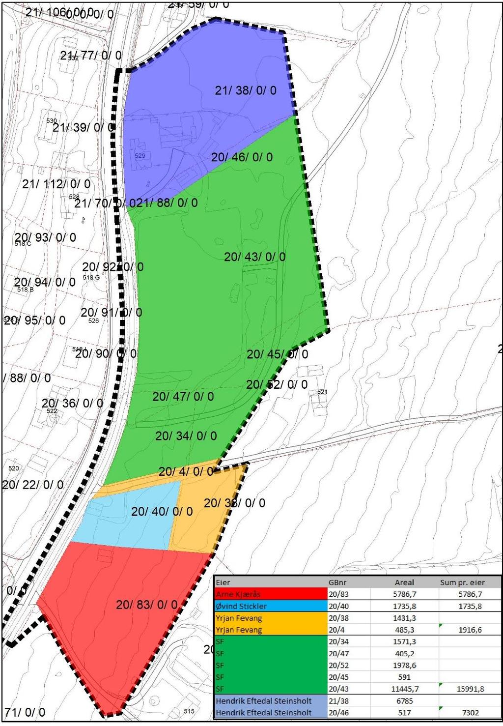7 1.4 Planavgrensning og eiendomsforhold Forslag til planavgrensning er vist på kartet under. Planområdet er på ca. 36 daa.