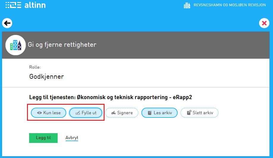 13. Under «Legg til rettigheter» skriver du teksten «erapp2» i søkeboksen. Velg så «Økonomisk og teknisk rapportering erapp2».