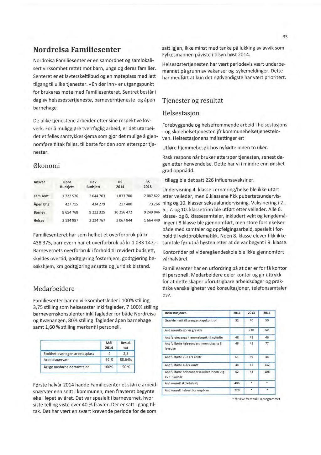 33 Nordreisa Familiesenter Nordreisa Familiesenter er en samordnet og samlokalisert virksomhet rettet mot barn, unge og deres familier.