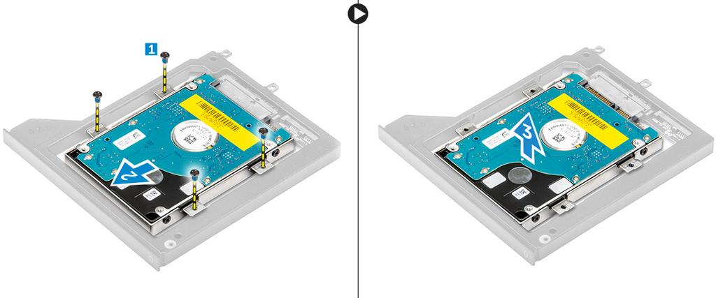 Trekk til skruene som holder harddisken på plass. 3. Sett harddisken inn i sporet i datamaskinen til den klikker på plass. 4. Trekk til skruene for å feste harddisken til datamaskinen.