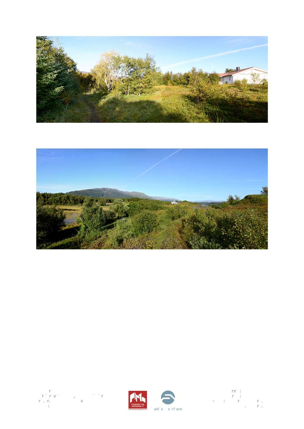 Bilde 8. Til venstre i bildet ses turstien som etter slitasjen å dømme er i stor bruk. Til høyre i bildet ses den ene av hyttene. Bilde 9.