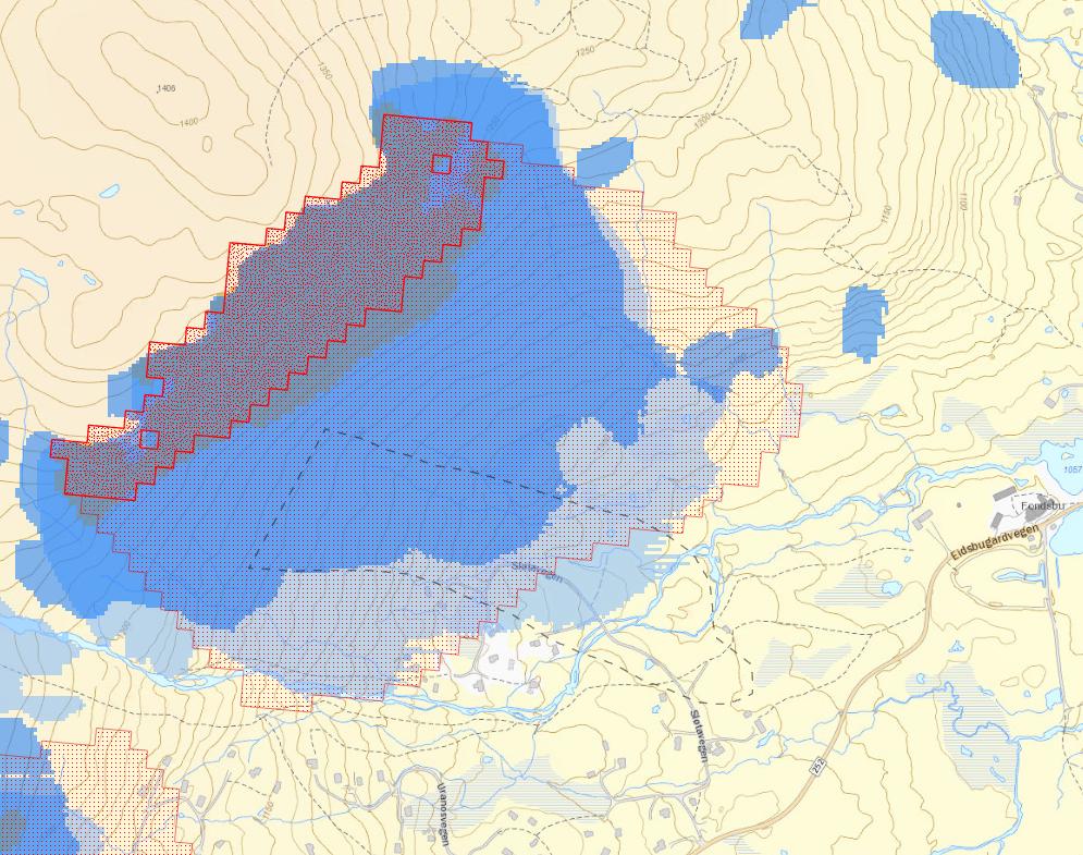 Eidsbugarden Default parametre mørk blå senorge data gir for lave snøhøyder Test av modell med nye parametre (Marte