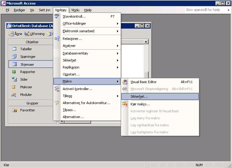 Aktivering av VBA / makrokode i Access i Office 2003.