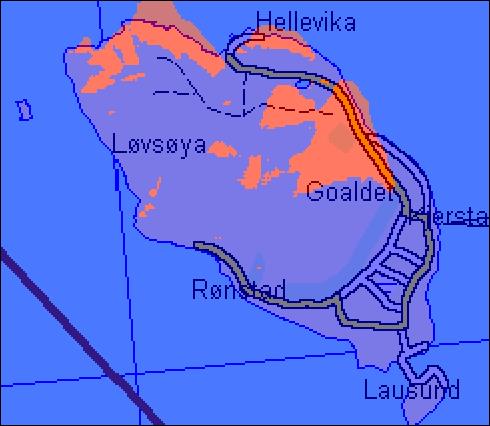 6.1.3 Satellittskyggeområder på Lepsøya Figur 5. Satellittskygge i rødt område Det er mange beboere langs Lepsøyveien som ligger i satellittskygge, men flere av disse har fri sikt til Gamlemsveten.