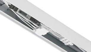 Wiring connectors enable the easy connection of luminaire bodies into the mounting rails.