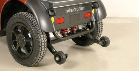 Anti-tipp/støttehjul Mini Crosser er et meget stabilt kjøretøy. MEN med feil vektfordeling eller uaktsom kjøring kan det allikevel være fare for velting.
