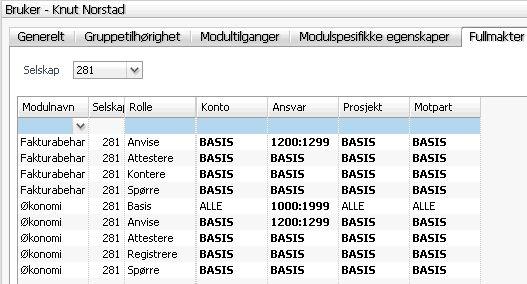 Har du BASIS på fullmaktene Registrere og Anvise er det er linjen Økonomi-Basis som bestemmer brukerens konteringsfullmakter i ehandel.