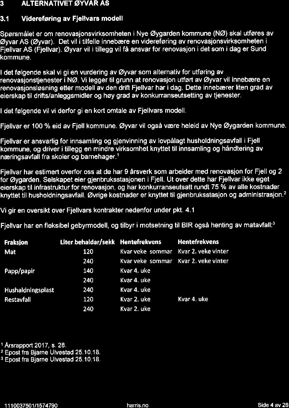 a 3 ALTERNATIVET øyvar AS 3.1 Videreføring av Fjellvars modell Spørsmålet er om renovasjonsvirksomheten i Nye Øygarden kommune (NØ) skal utføres av Øyvar AS (Øyvar).