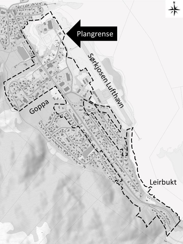 Figur 1: Avgrensning av planområdet. Planstatus: Kommuneplanens arealdel for Nordreisa kommune ble vedtatt den 20. mars 2014.