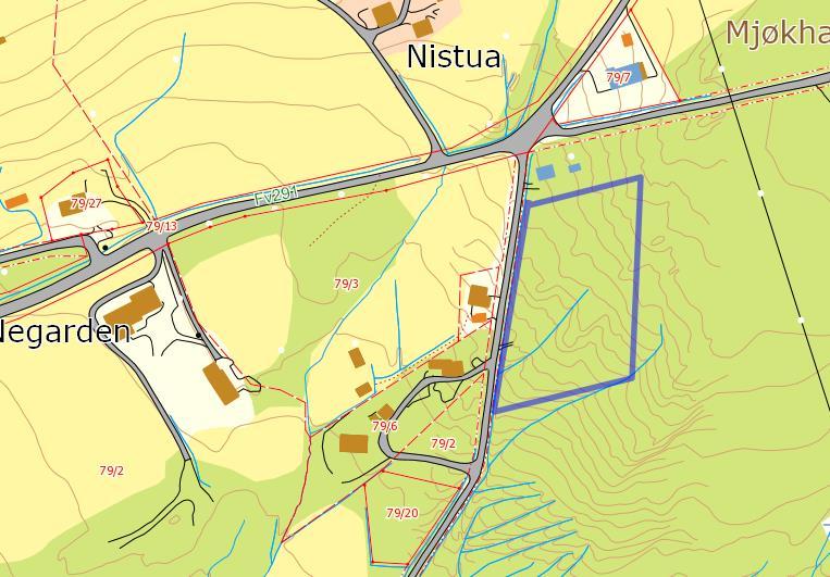 B-13 Innspill fra: Gjemnes kommune. Område: Fagerlia gnr 79 bnr 1. Ca 8 dekar. Foreslått formål: Boligbygging. Dagens formål: LNF. Landbruk Skog, middels bonitet. Ikke dyrkbart. Potensiale fornminner?