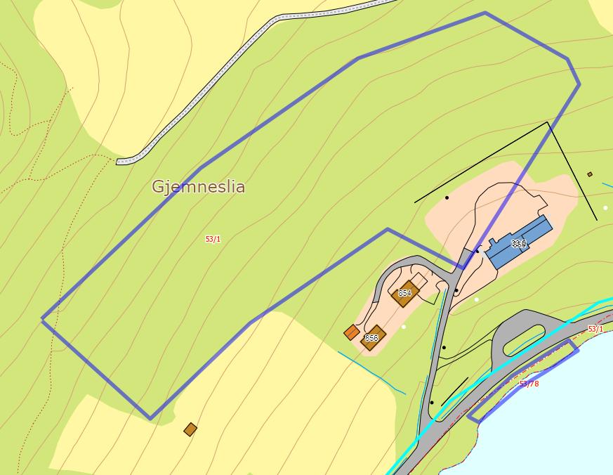 B-5 Innspill fra: Christen Bruseth, gnr 53 bnr 1. Område: Gjemneslia, ca. 32 daa skogsmark og litt av tidligere skoletomt. Foreslått formål: Boliger Landbruk Nedb. av 17 da skog (middels bonitet).