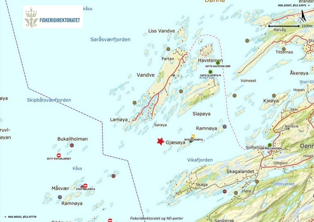 2. Materiale og metode 2.1 Område og stasjonsvalg Lokaliteten ligger rett vest for Gjæsøya i Vikafjorden i Dønna Kommune, Nordland.