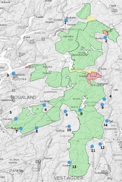 Innfallsportar 1. Nesflaten 2. Hovden 3. Kleivaland 4. Berg 5. Røssdalen 6. Øydegardsstøl (Kjerag) 7. Eikeskog (Månafossen) 8. Høgaleite 9. Brokke Suleskardvegen (Brokke Håhellervatn Ådneram) 10.