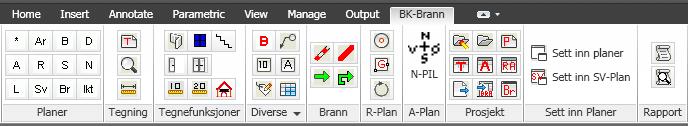 9.3.2. MENYER Systemet er basert på bruk av nedtrekks meny (Pop-up) og Ribbon meny. 9.3.4.1 Nedtrekks meny Nedtrekks meny BK-BRANN. Fyldigere forklaring av funksjoner følger lengre bak.