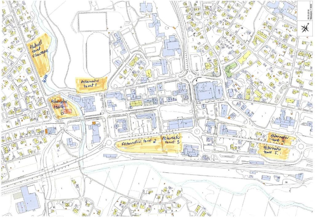 Innledning Planlagt bygg Det er planlagt bygging av ny brannstasjon i Oppdal sentrum. Det er i hovedsak én tomt som er aktuell (markert i rødt i Figur 1-1).