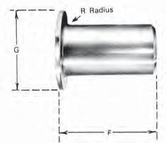 Stub Ends Lap-Joint Stub Ends LAP-JOINT STUB ENDS (dimensions in mm) ASME B16.9 - long type O.D. RAD. DIA. O.D. of N.B. at F of of Barrel Bevel Fillet Lap R G Max. Min.