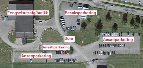 Figur 9 Parkeringsplasser på Ullersmo-fengsel KONKLUSJON Årsdøgntrafikken i nåværende situasjon er 1650 på Ullersmovegen-vest, og 1088 på Ullersmovegen-øst (beregnet fra trafikktelling).