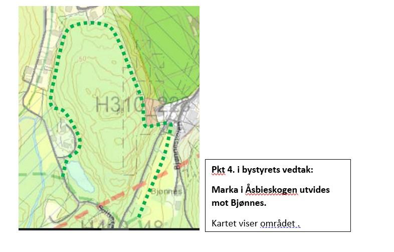 Åsbieskogen: o Utvidelse mot Bjønnes: 5. Formålsendring på Tangen beholdes i henhold til kommuneplankart datert 12.02.2019 6.