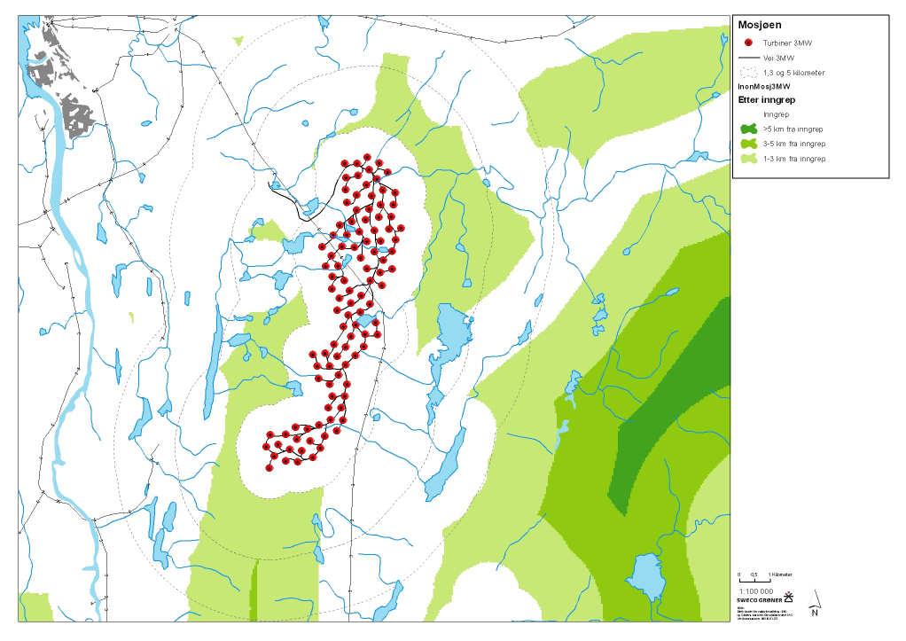 Figur 8. Endring i inngrepsfrie naturområder i Nordland Fylke, 3 MW (DN, INON 01.03).