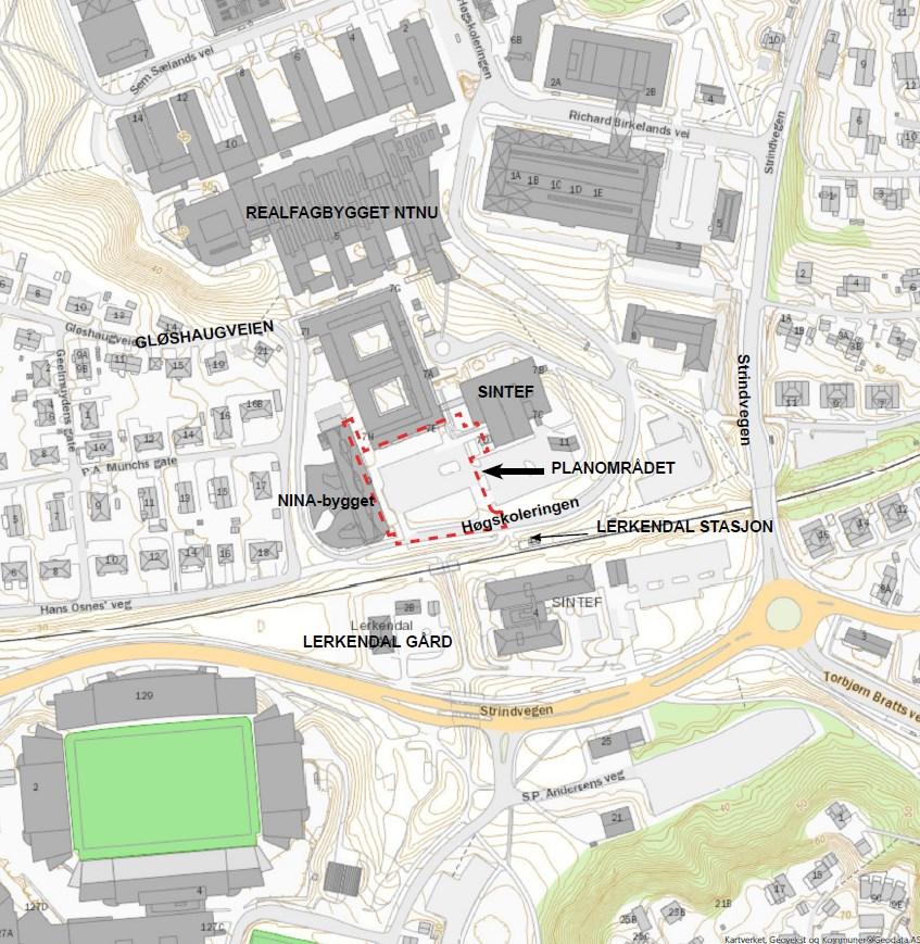 Oversiktskart med planomriss Tidligere vedtak og planpremisser I Kommuneplanens arealdel 2012-2024 er området satt av til sentrumsformål.