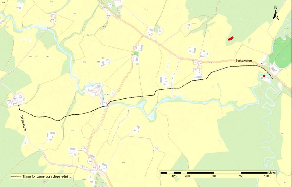 Utsnitt av traséen er markert med blått på kartet.