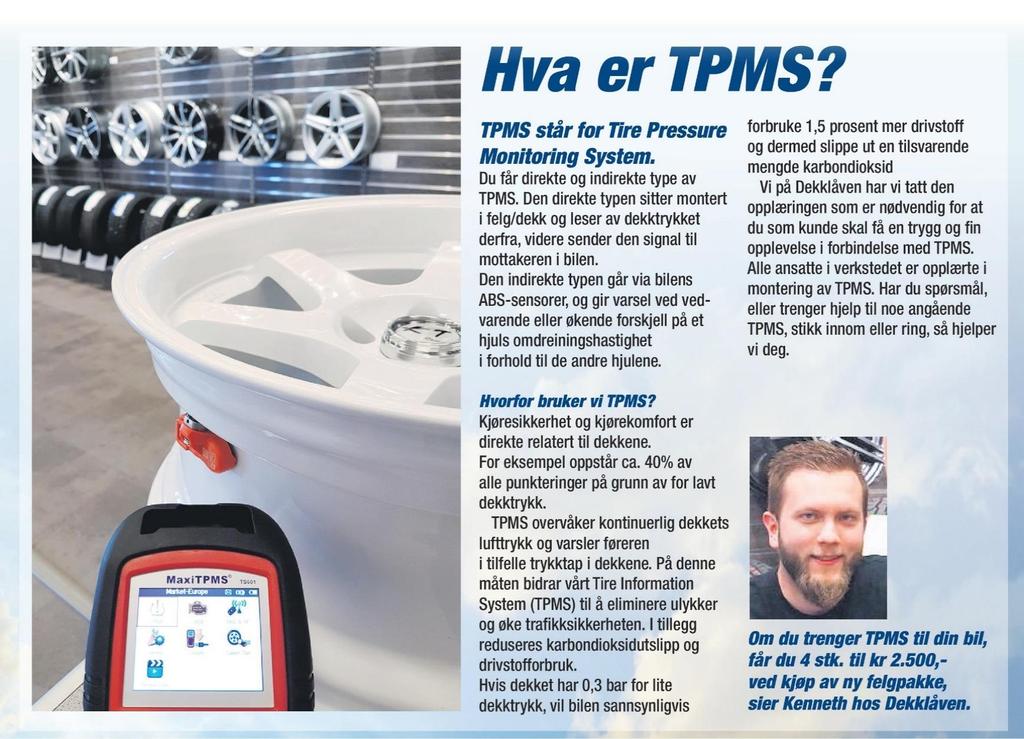 Tillegg for biler som trenger direkte TPMS + evnt montering på bil.