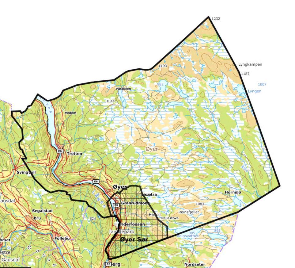 Del II Arealdelen Planens geografisk avgrensning Kommuneplanens arealdel dekker Øyer kommune, men unntak av arealene innenfor det som i dag er kommunedelplanen for Øyer sør.