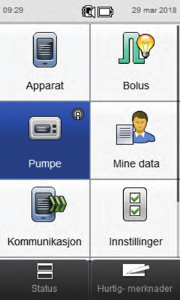 4.1 Tilgang til pumpemenyen Når apparatet er koblet med pumpen, blir det aktivert flere fjernstyringsfunksjoner på apparatet, som