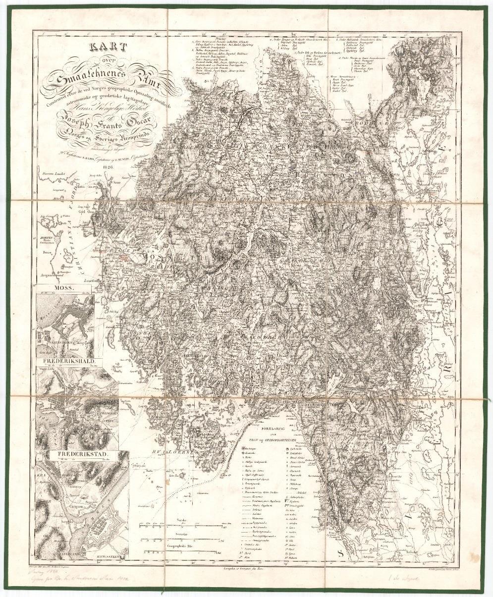 Amtskart fra Smaalenenes Amt, 1826 (=Østfold fylke) 1820: Amtskartene 4 fylker oppmålt Gjeldsoppgjør med Danmark Ingen