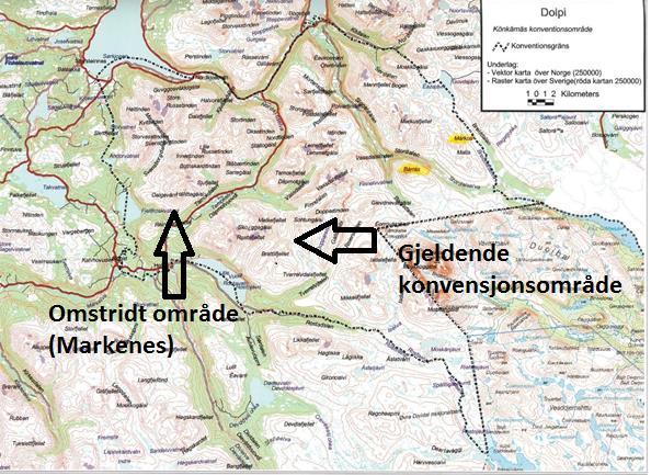 5.5.2 Könkömä sameby og Tamok/Rosta konvensjonsområde samt Markenes Som nevnt innledningsvis til dette underkapitlet har Könkömä sameby Tamok/Rosta konvensjonsområde, jfr. figur 64.