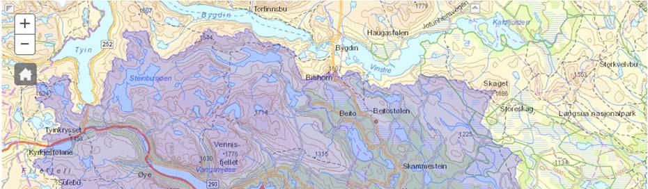 4.2 Magasin og nedbørfelt Kartutsnitt over henholdsvis totalfelt og lokalfelt til Aurdalsfjorden og Bagn