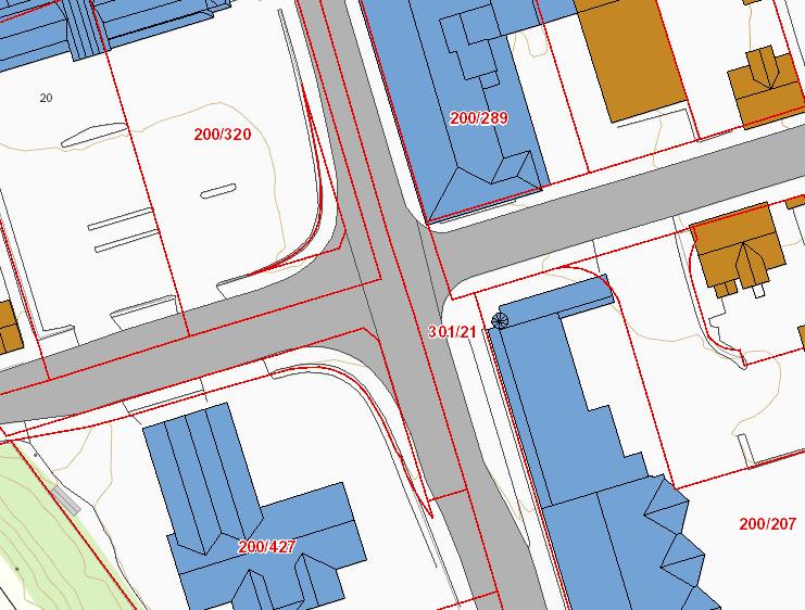 Figur: Eiendomsgrenser i krysset Fåberggata - Løkkegata Figur: Eiendomsgrenser ved Posthuset, mellom Tomtegata og Løkkegata.