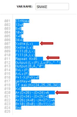 Hvor er de ekstra mellomrommene? Du kan se ekstra mellomrom i programmet ditt med TI Connect CE Programredigering, ved å velge hele programmet.