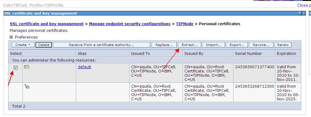 9. Select the certificate you want to manage and then extract it, as shown. 10.