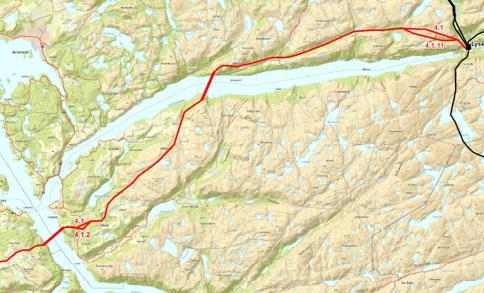 Side 56 Figur 14 Traseer Lysebotn Seldalsheia (Kilde: Statnett) Landskapsområdet Lysefjorden består av fjordrommet fra Lysebotn