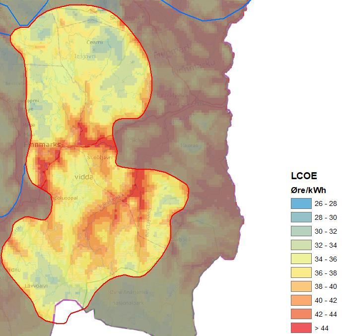 Teknisk-økonomisk analyse ANALYSER GJORT AV NVE Nettkapasitet Område 39 er plassert i lyserød kategori.