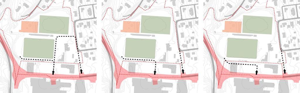 TRAFIKK Alle alternativene viser regulert avkjørsel fra Tverrveien inn på Skårersletta 43 som hovedadkomst.