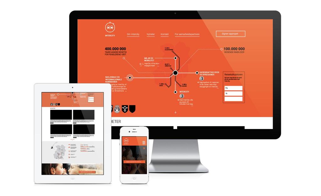 En interaktiv forside som viser nyttevirkninger, planer og fakta om utbyggingen av Intercity og hvordan det vil påvirke hele landet og oppkoblingen til internasjonale korridorer.