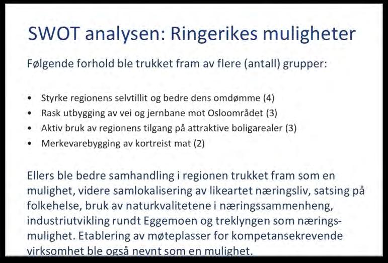 arbeidsgrupper trakk fram et lavt utdanningsnivå i Ringerike og Jevnaker som en svakhet for regionen.