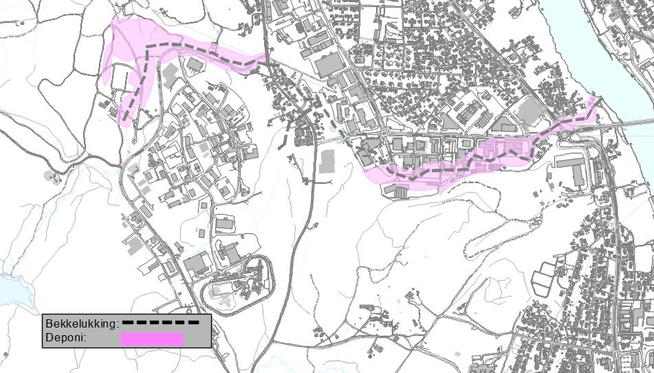 BAKGRUNN Fig. Markert område viser dagens deponi Kjørbekk II i vest og Kjørbekk I i øst.