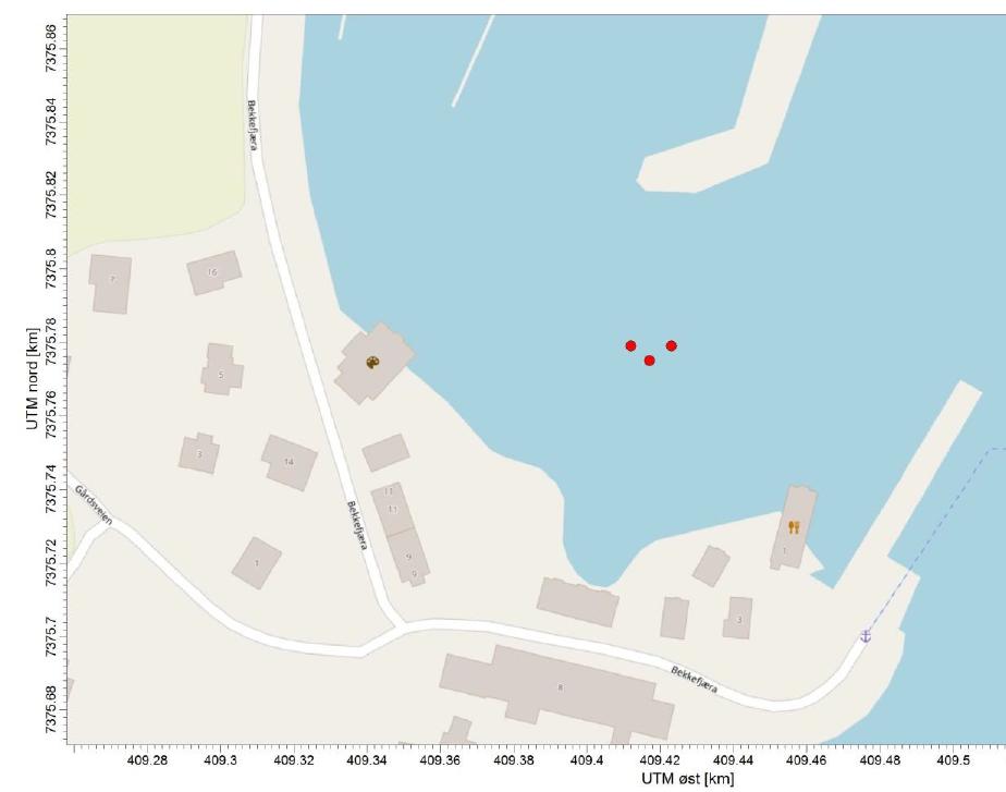 Side: 4/8 Figur 2. Plassering av prøvepunkter for sedimentanalyse (røde sirkler). Illustrasjon er hentet fra søknad. Tabell 1: Miljødirektoratets tilstandsklasser for forurenset sediment.