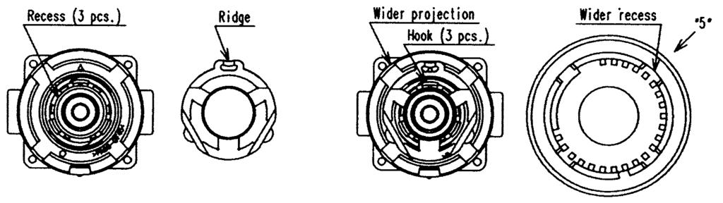 (c) With the ridge at the Click Spring [5] <5> facing the front-side, insert Click Spring [5] <5> into the recess of the Front Case [9] <9>. (See Fig. 8.