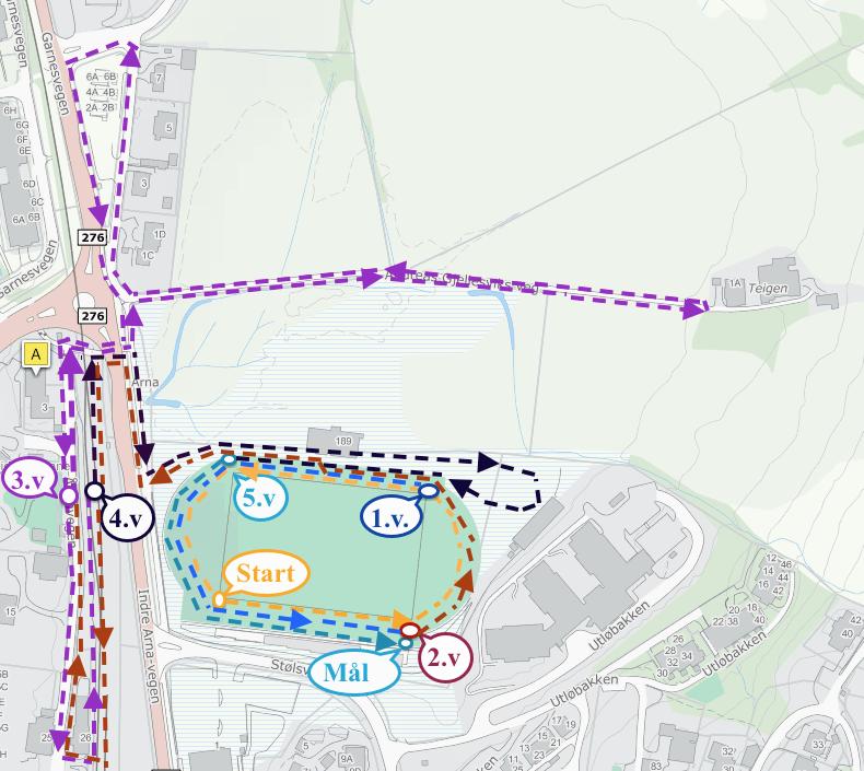 FRISTAFETTEN 2019 Side: 9 av 10 Løypekart menn/kvinner 1.etappe = oransje, 2.etappe=blå, 3.etappe=raud, 4.etappe=lilla, 5.etappe=svart, 6.