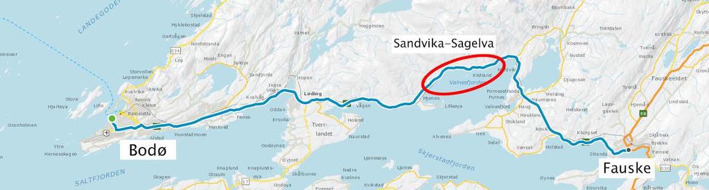 Nye investeringsprosjekter 2024-2029 - Nordland Rv. 80 Sandvika-Sagelva 300 mill. Godkjent reguleringsplan i 2009.