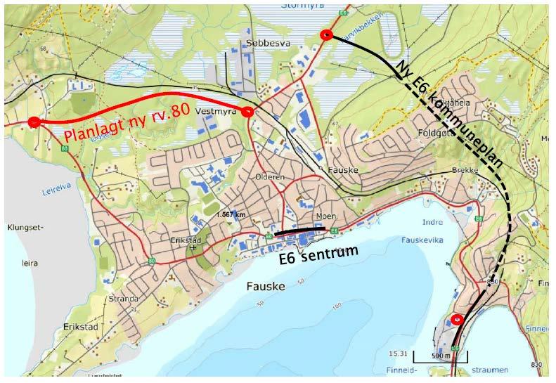 Nye prosjekter? Fauske omlegging E6/rv. 80 Rv. 80 Vestmyra-Klungset er ikke med i NTP 2018-2029.