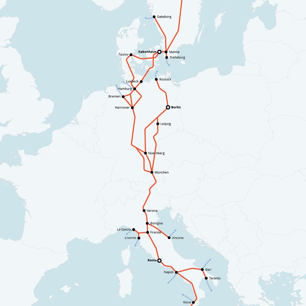 2.2 Tilkobling til ScanMed korridoren Overføringspotensialet for gods utenfor Skandinavia vil være størst der det er sentrallagre hos avsender eller mottaker som er lokalisert inne i landet, slik at