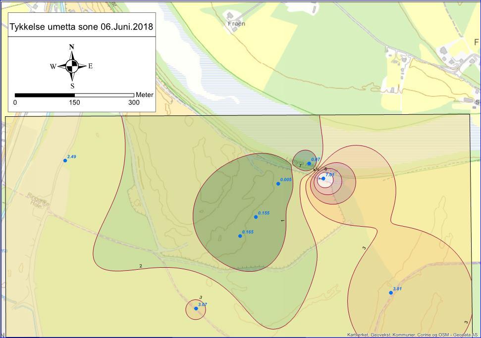 18 LAMYRA-HYDROGEOLOGISK KONSEKVENSVURDERING AV MASSETAK Basert på samme observasjoner som over er det skissert et kart over mektigheten av umettet sone (sone mellom terreng og grunnvann) (Fig. 19).